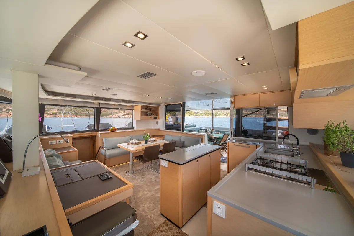 Salon of FOR SAIL, a Lagoon 560 catamaran at Municipal Unit of Nea Peramos, Greece