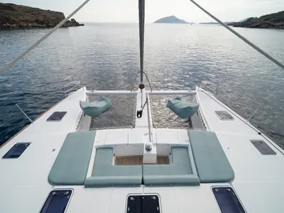 Deck of FOR SAIL, a Lagoon 560 catamaran at Municipal Unit of Nea Peramos, Greece