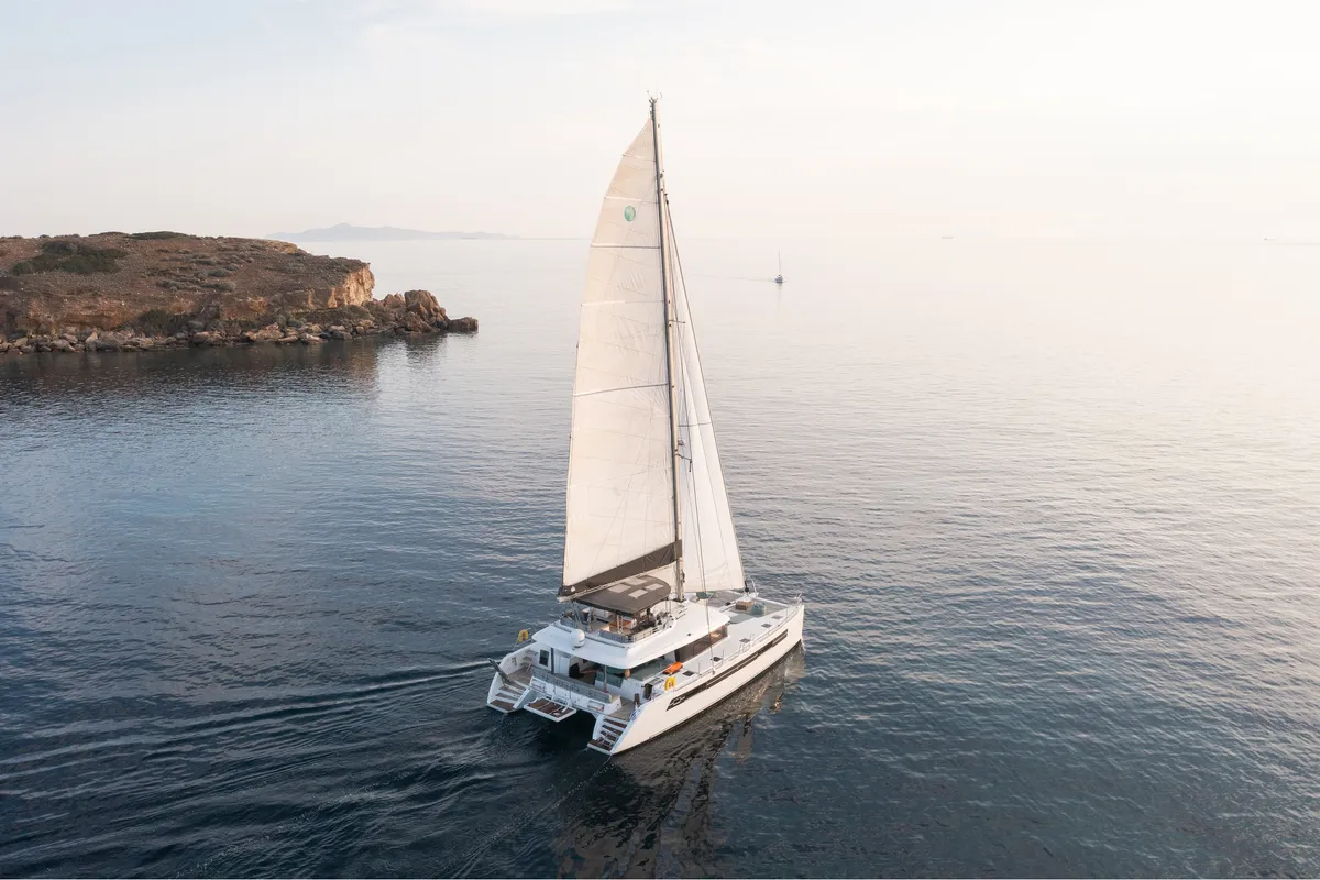 Exterior view of FOR SAIL, a Lagoon 560 catamaran at Municipal Unit of Nea Peramos, Greece