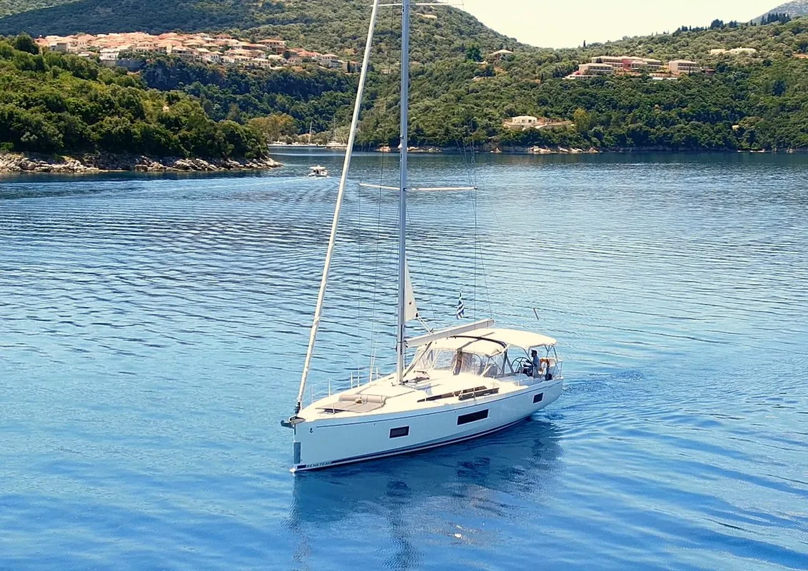 Exterior view of Infinity, a Beneteau Oceanis 51.1 sailboat at Municipal Unit of Lefkada, Greece