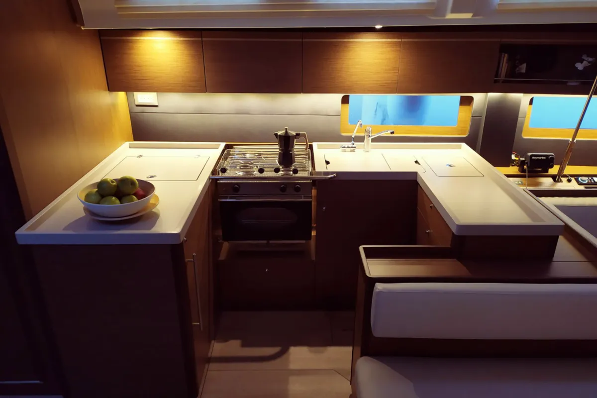 Galley of Infinity, a Beneteau Oceanis 51.1 sailboat at Municipal Unit of Lefkada, Greece