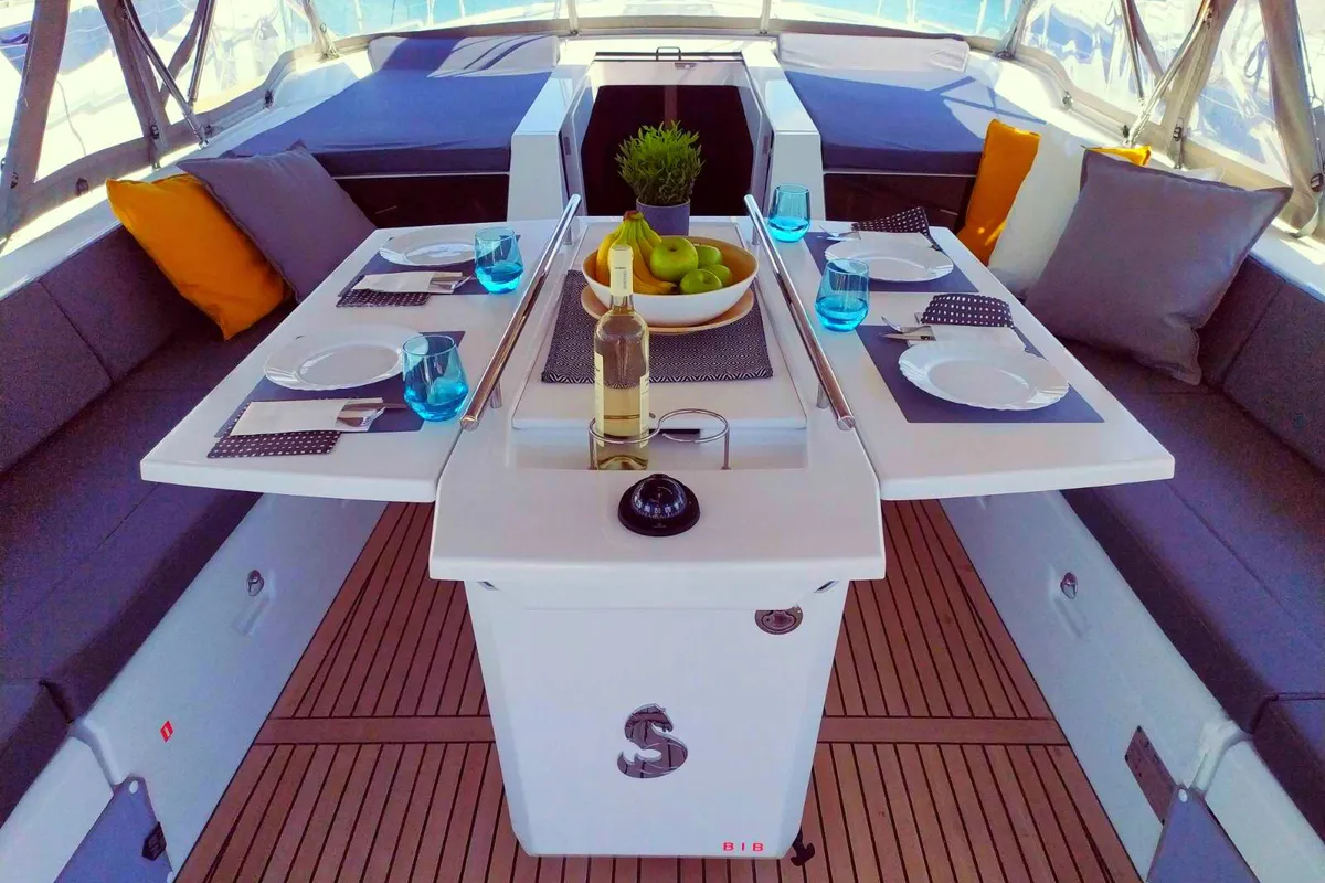 Deck of Infinity, a Beneteau Oceanis 51.1 sailboat at Municipal Unit of Lefkada, Greece