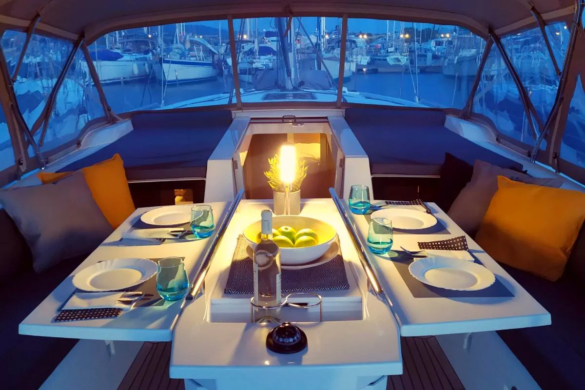 Deck of Infinity, a Beneteau Oceanis 51.1 sailboat at Municipal Unit of Lefkada, Greece