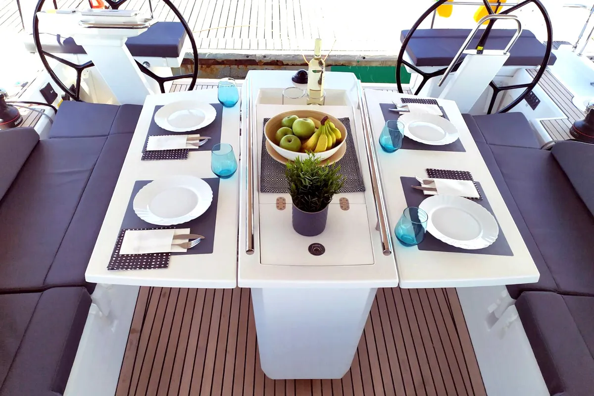 Deck of Infinity, a Beneteau Oceanis 51.1 sailboat at Municipal Unit of Lefkada, Greece
