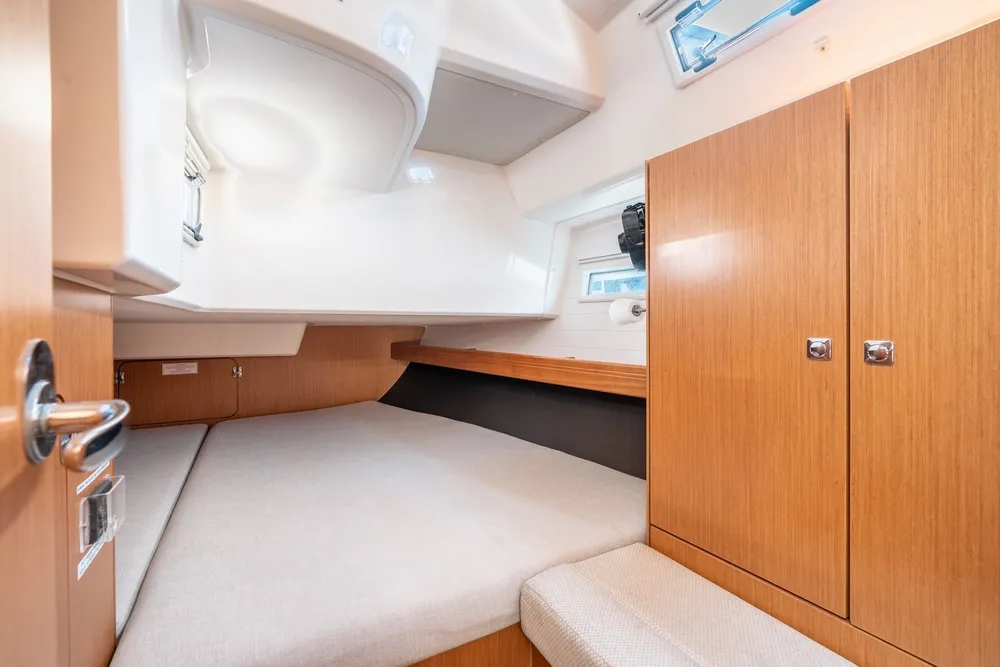 Cabin on Alkyoni, a Bavaria Cruiser 41 sailboat at Rhodes, Greece