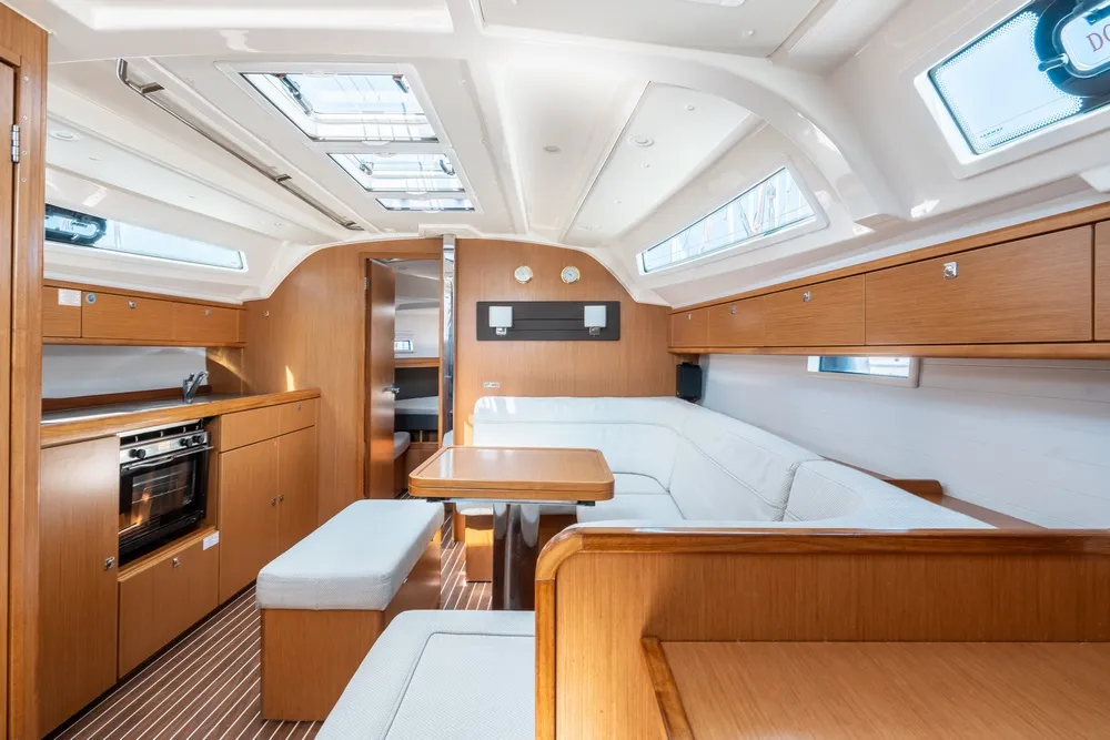 Salon of Alkyoni, a Bavaria Cruiser 41 sailboat at Rhodes, Greece
