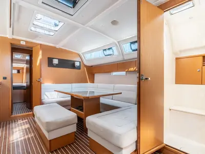 Salon of Alkyoni, a Bavaria Cruiser 41 sailboat at Rhodes, Greece