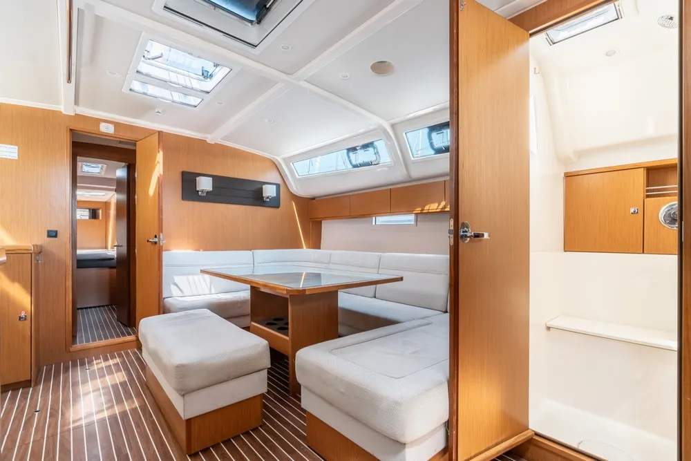 Salon of Alkyoni, a Bavaria Cruiser 41 sailboat at Rhodes, Greece