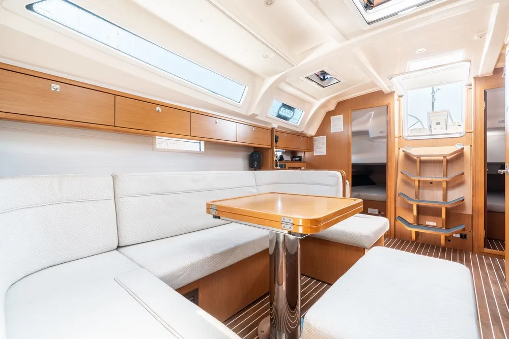 Salon of Alkyoni, a Bavaria Cruiser 41 sailboat at Rhodes, Greece