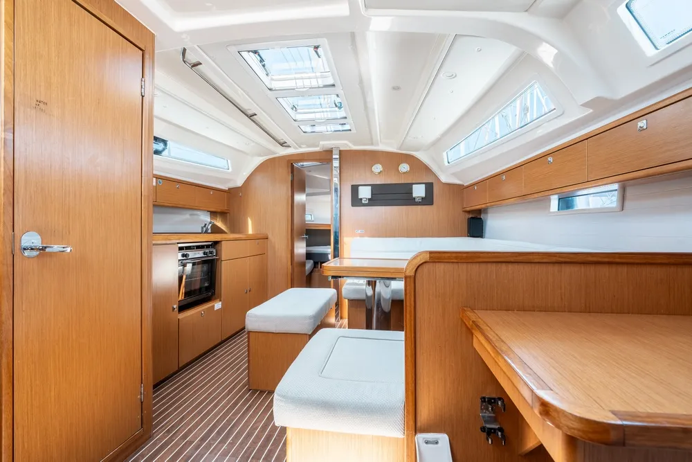 Salon of Alkyoni, a Bavaria Cruiser 41 sailboat at Rhodes, Greece