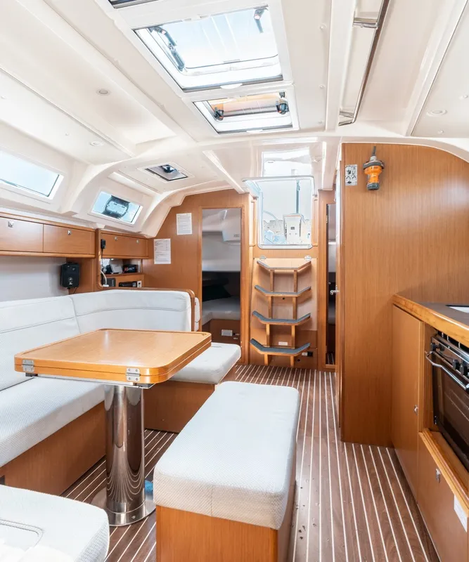 Salon of Alkyoni, a Bavaria Cruiser 41 sailboat at Rhodes, Greece