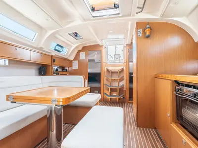 Galley of Alkyoni, a Bavaria Cruiser 41 sailboat at Rhodes, Greece