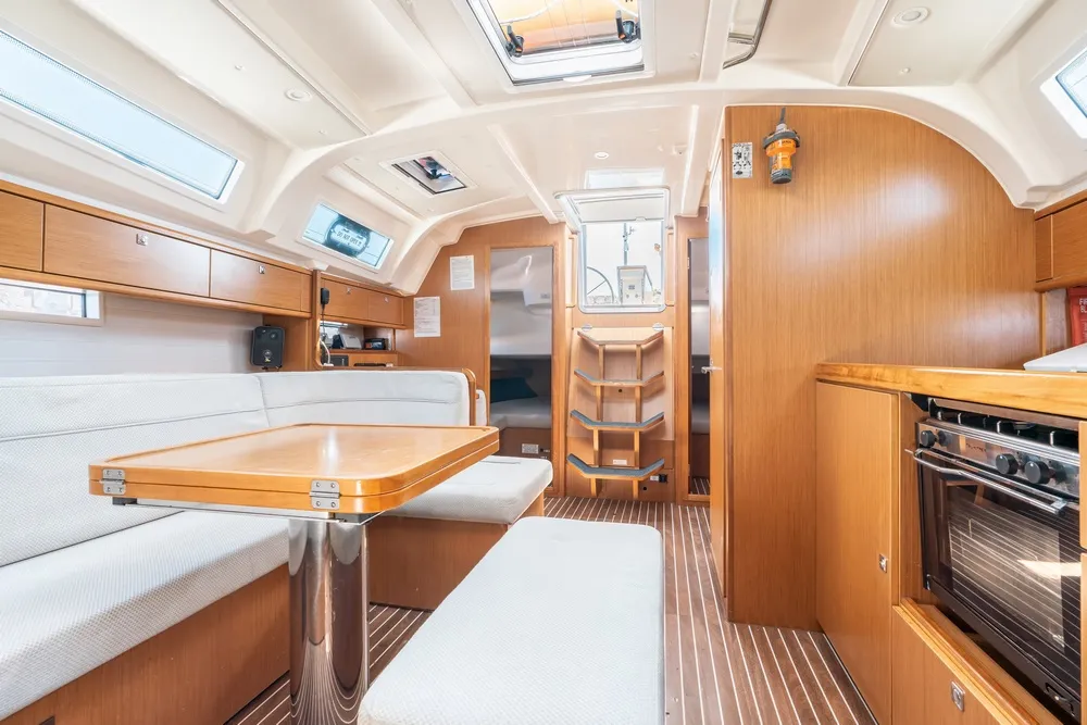 Galley of Alkyoni, a Bavaria Cruiser 41 sailboat at Rhodes, Greece