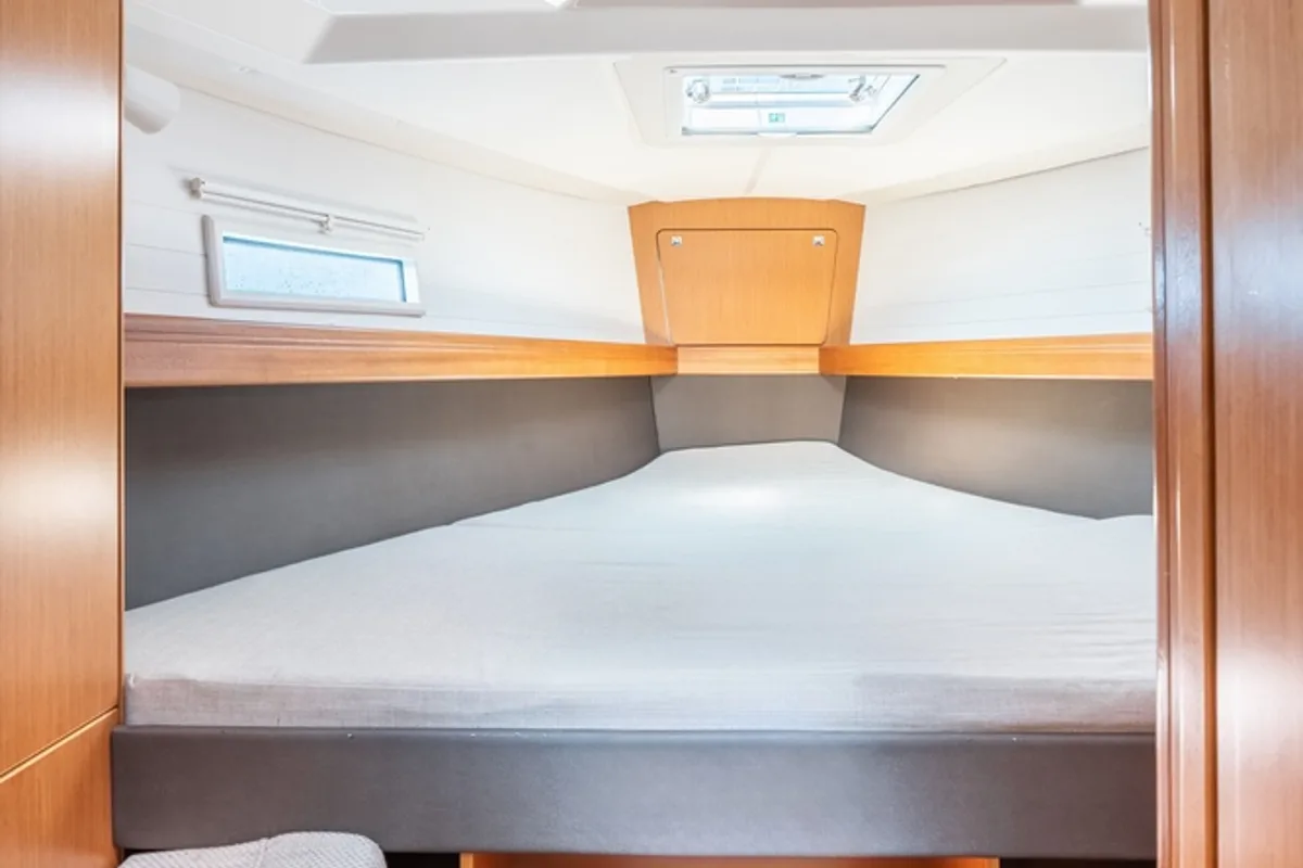 Cabin on Alkyoni, a Bavaria Cruiser 41 sailboat at Rhodes, Greece