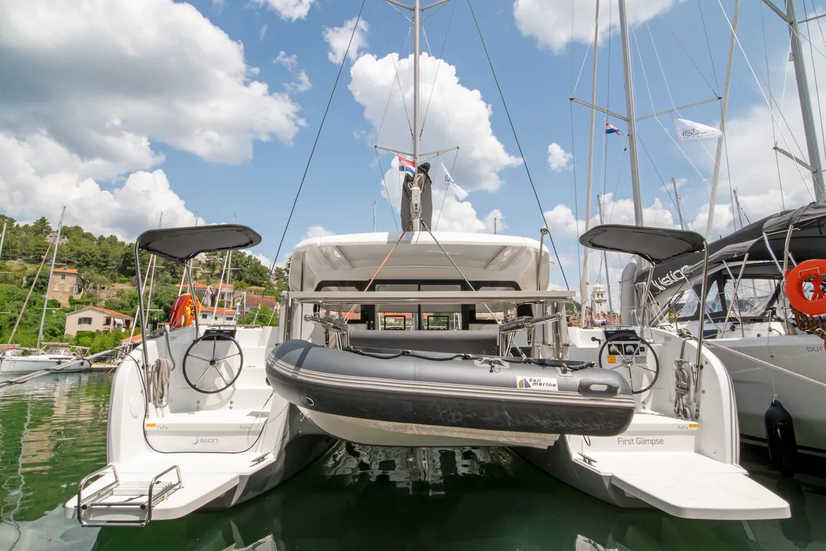 Exterior view of First Glimpse, a Excess 11 catamaran at Skradin, Croatia