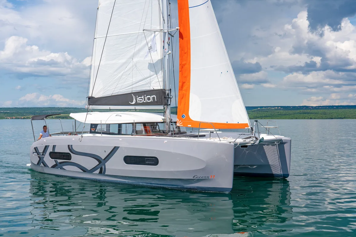 Exterior view of First Glimpse, a Excess 11 catamaran at Skradin, Croatia