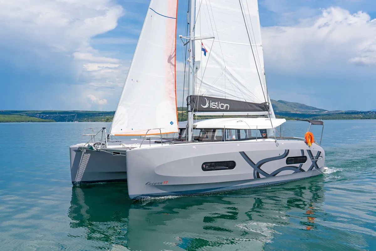 Exterior view of First Glimpse, a Excess 11 catamaran at Skradin, Croatia