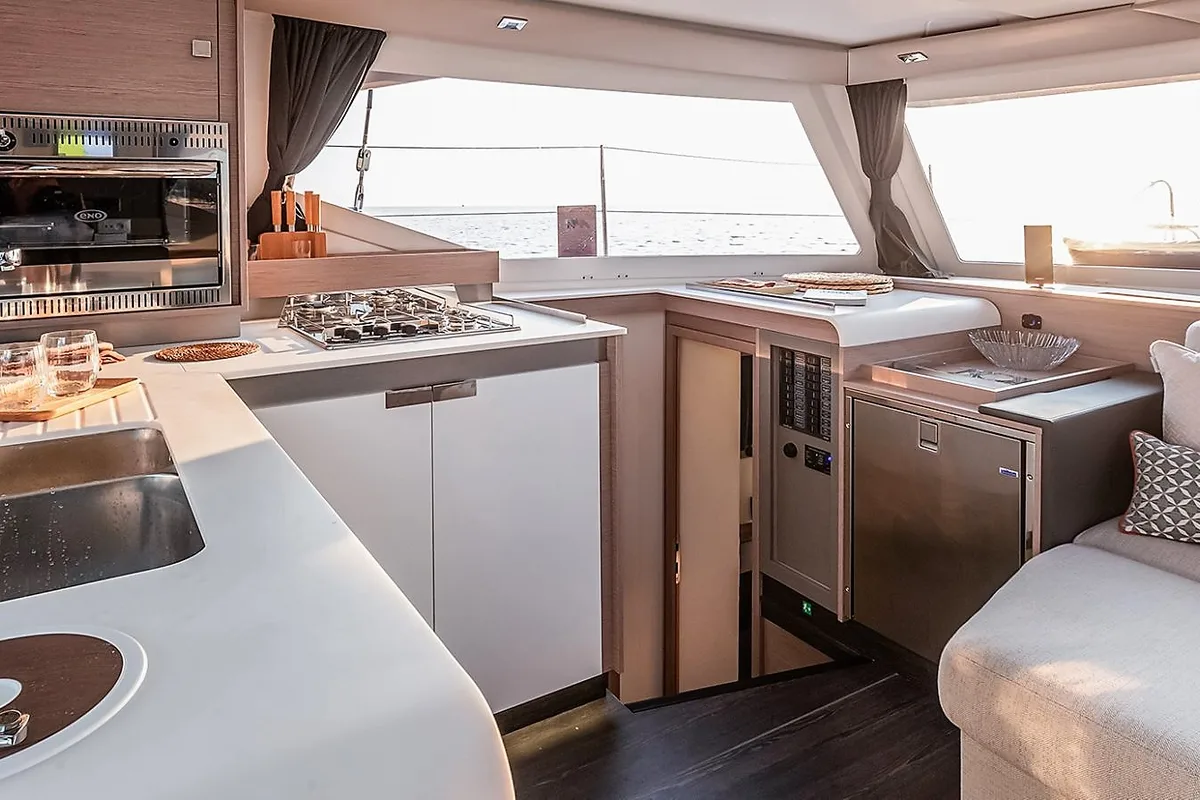 Galley of Almiriki, a Fountaine Pajot Isla 40 catamaran at Parikia, Greece