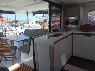 Galley of Almiriki, a Fountaine Pajot Isla 40 catamaran at Parikia, Greece