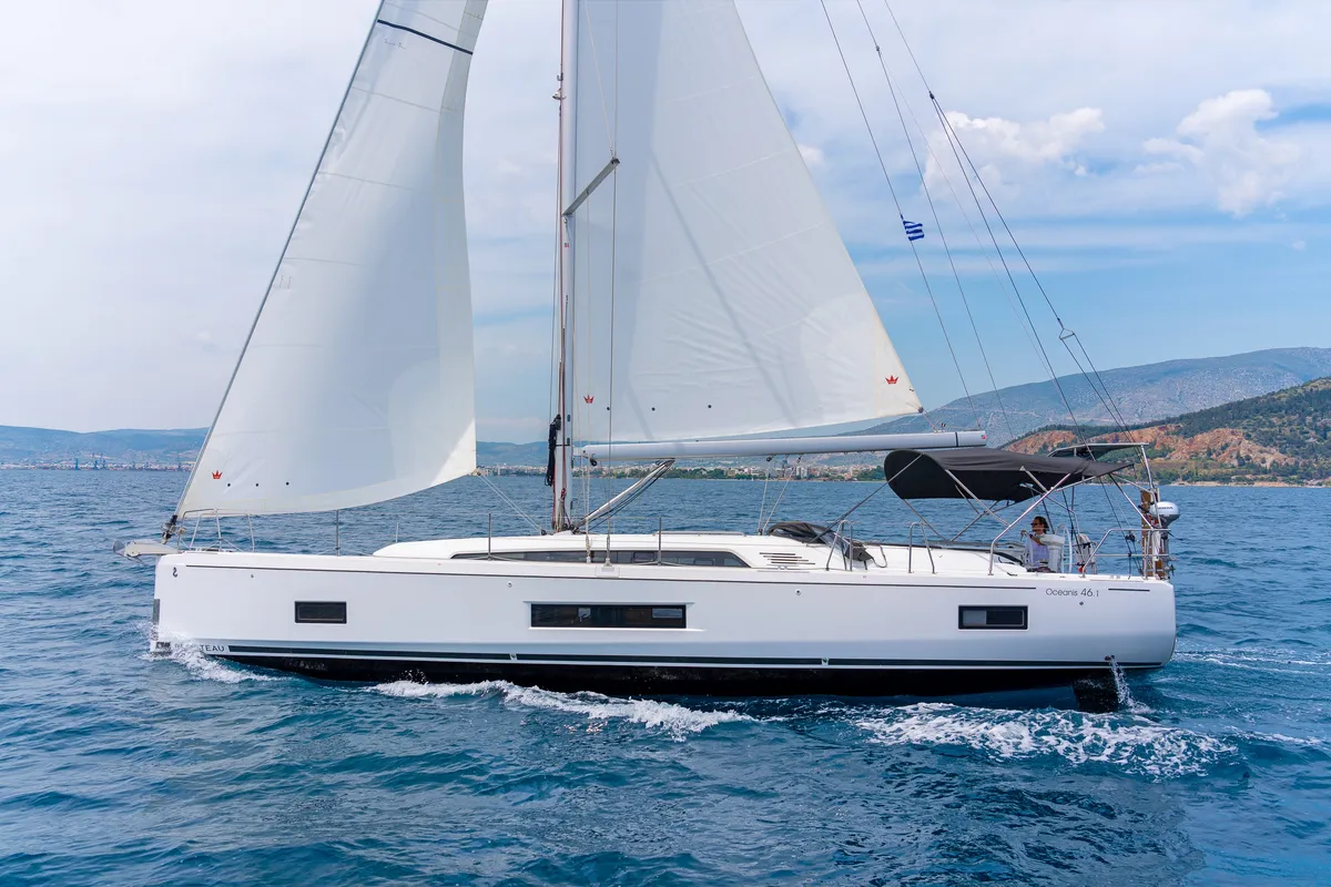 Exterior view of Joanna, a Beneteau Oceanis 46.1 sailboat at Volos, Greece