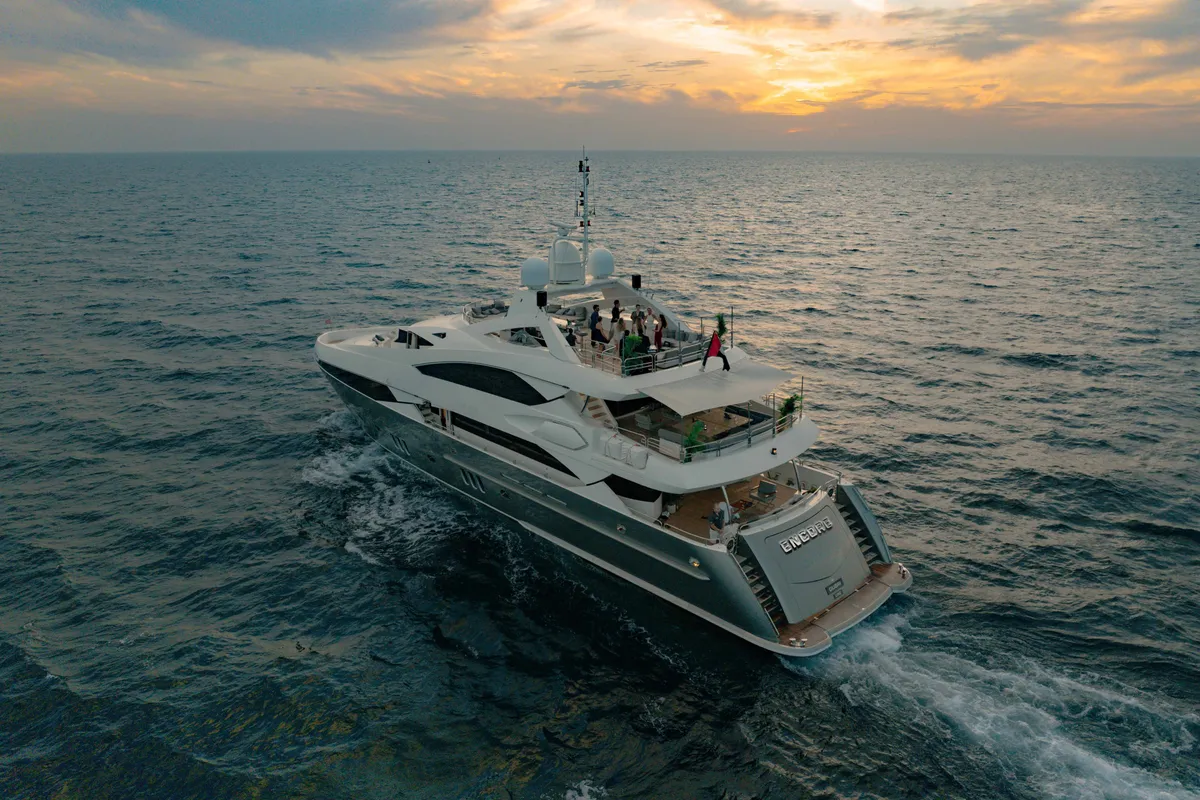 Exterior view of Encore, a Luxury Motor Yacht motor yacht at Dubai Harbour, United Arab Emirates