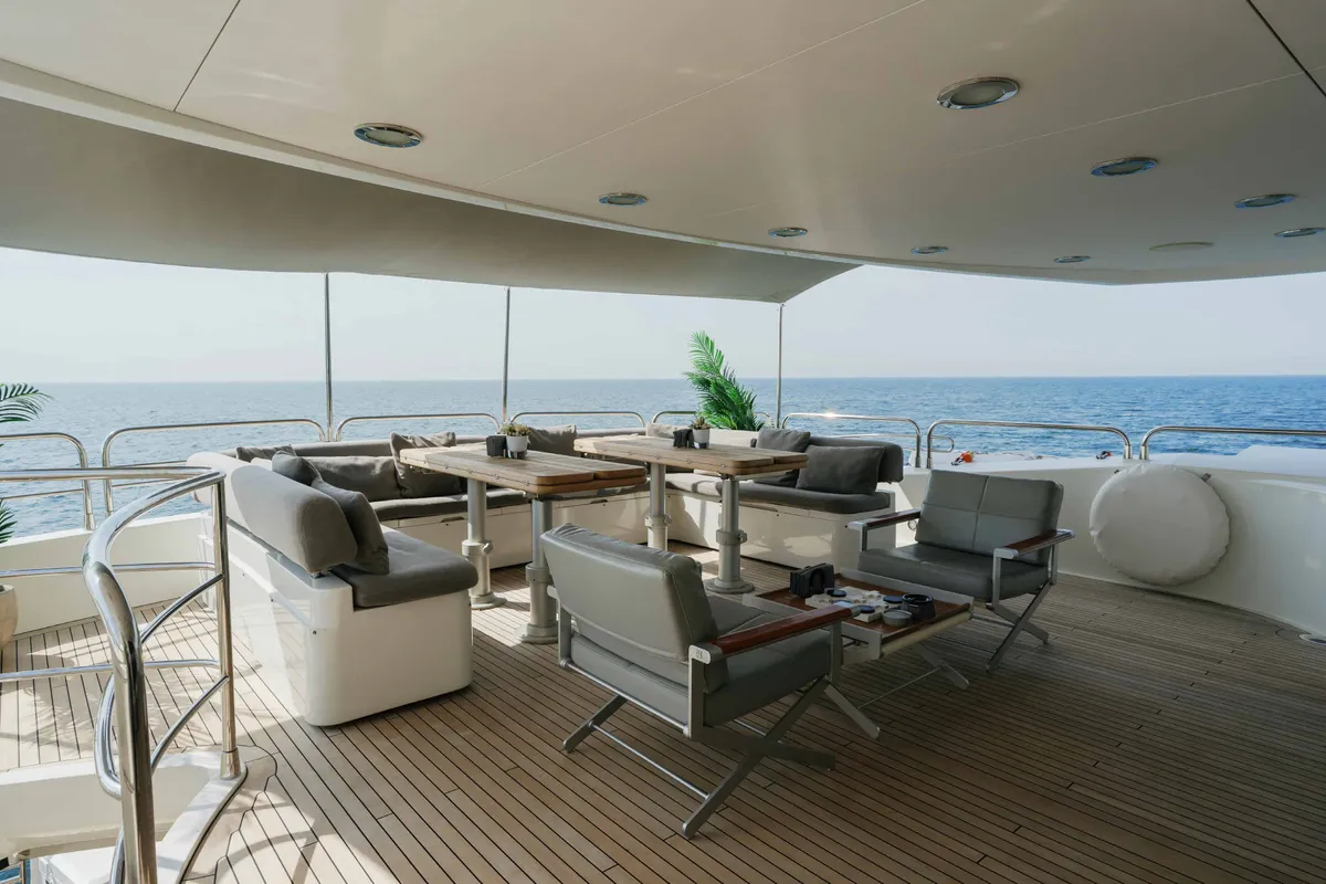 Deck of Encore, a Luxury Motor Yacht motor yacht at Dubai Harbour, United Arab Emirates