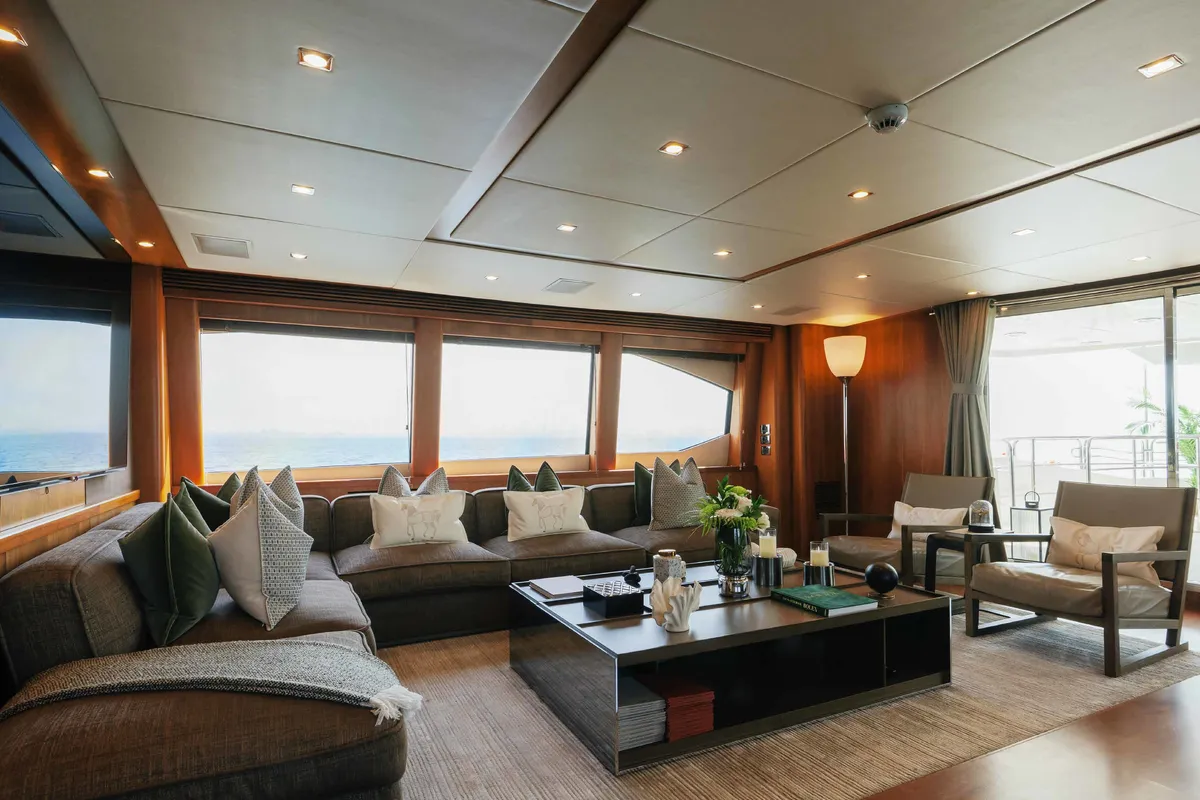 Salon of Encore, a Luxury Motor Yacht motor yacht at Dubai Harbour, United Arab Emirates