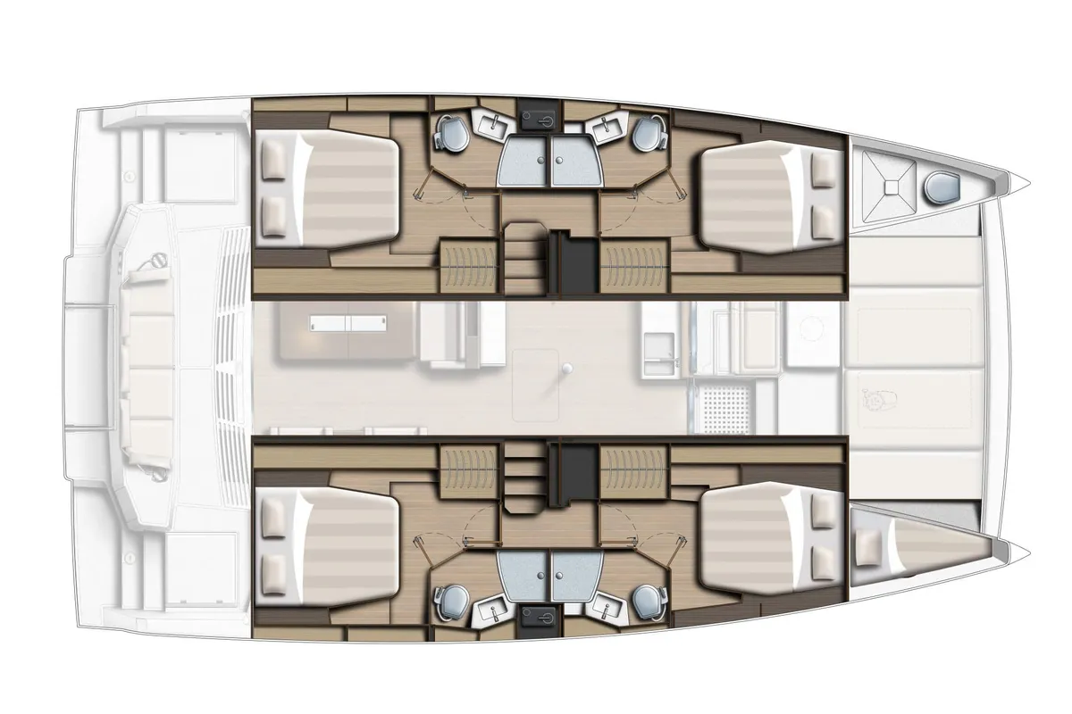 Floor plan of Sara, a Bali 4.4 catamaran at Cannigione, Italy