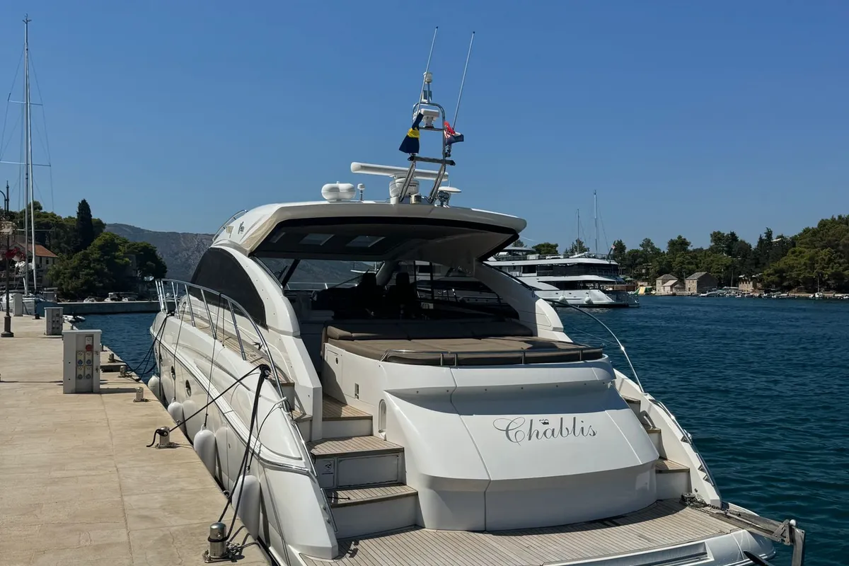 Chablis, a Princess V53 motor yacht at Makarska, Croatia