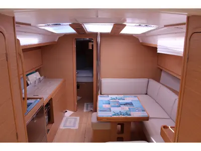 Salon of Why Not 16, a Dufour 390 Grand Large sailboat at Municipal Unit of Lefkada, Greece