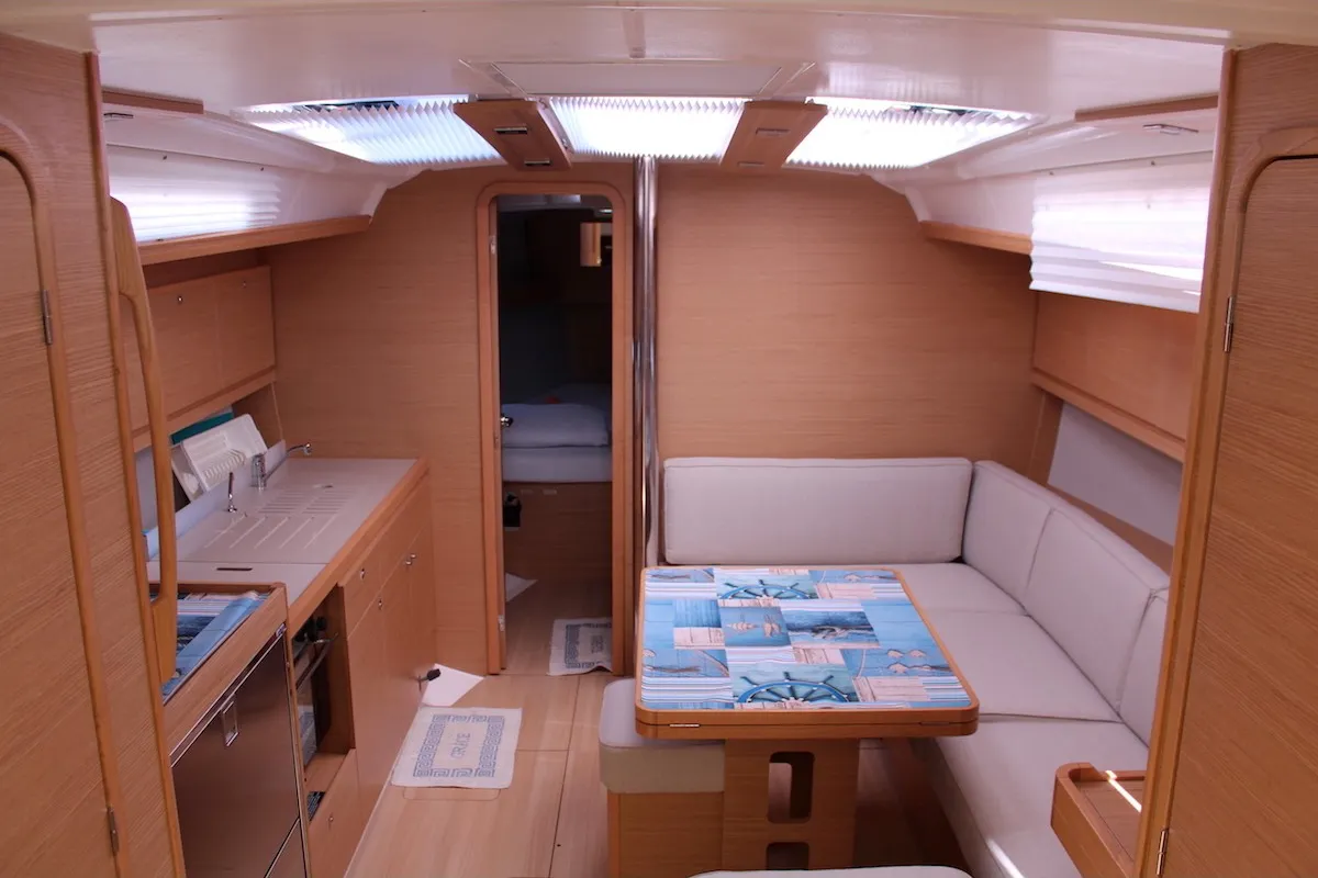 Salon of Why Not 16, a Dufour 390 Grand Large sailboat at Municipal Unit of Lefkada, Greece