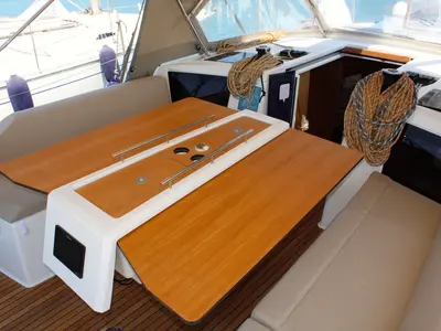 Deck of Why Not 16, a Dufour 390 Grand Large sailboat at Municipal Unit of Lefkada, Greece