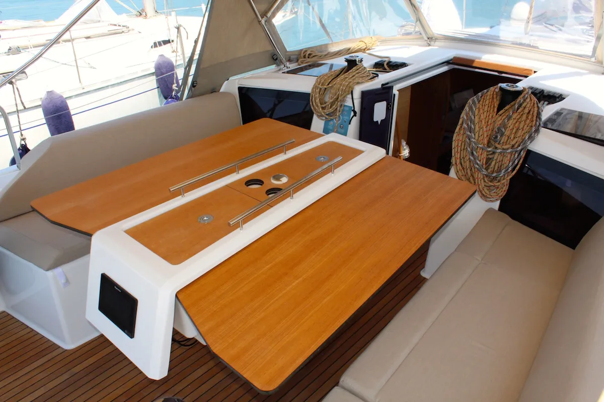 Deck of Why Not 16, a Dufour 390 Grand Large sailboat at Municipal Unit of Lefkada, Greece