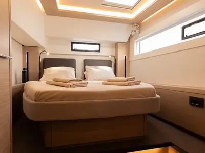 Cabin on Sabari, a Lagoon 46 catamaran at Olbia, Italy