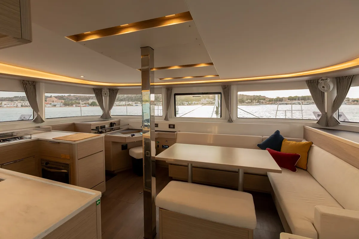Salon of Sabari, a Lagoon 46 catamaran at Olbia, Italy