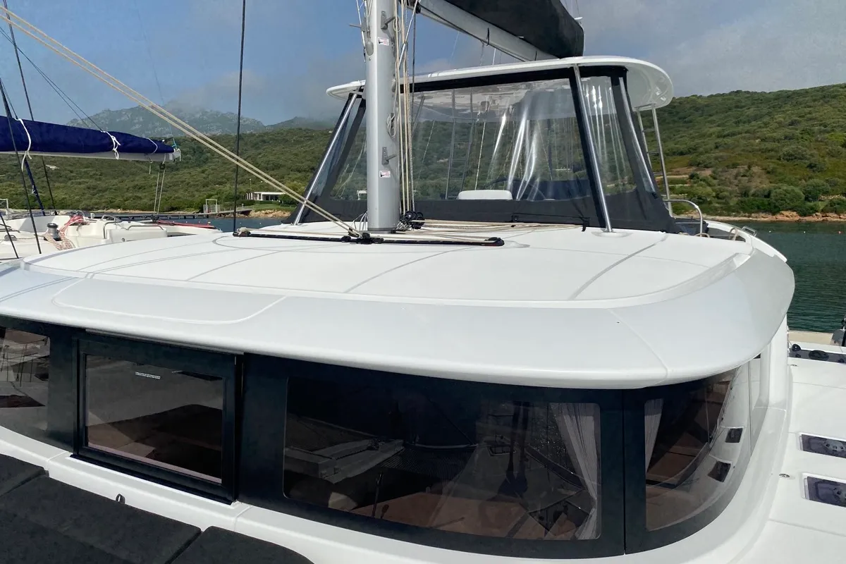 Exterior view of Archè II, a Lagoon 46 catamaran at Tonnarella, Italy