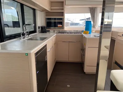 Galley of Archè II, a Lagoon 46 catamaran at Tonnarella, Italy