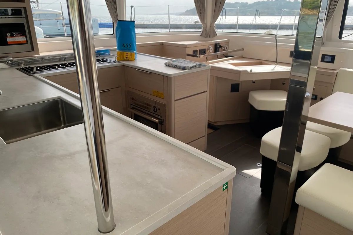 Galley of Archè II, a Lagoon 46 catamaran at Tonnarella, Italy