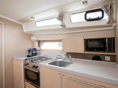 Galley of Eos, a Beneteau Oceanis 38.1 sailboat at Castellammare del Golfo, Italy