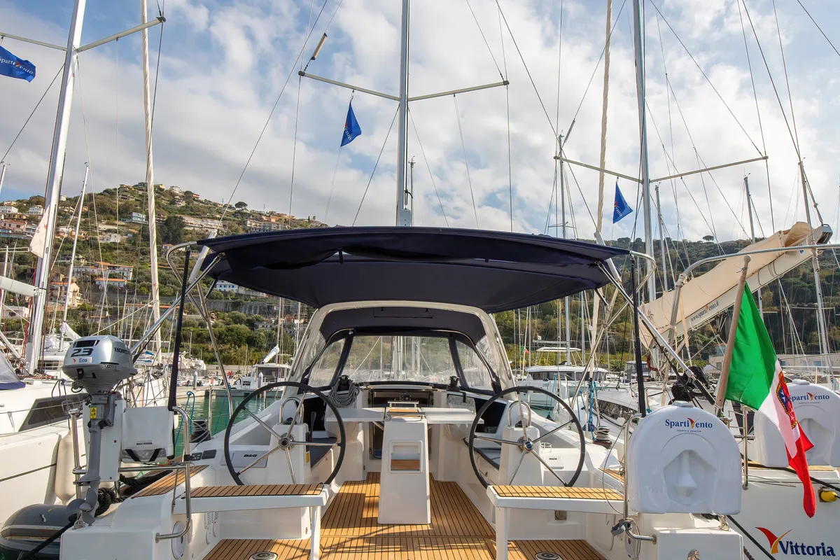 Cabin on Eos, a Beneteau Oceanis 38.1 sailboat at Castellammare del Golfo, Italy