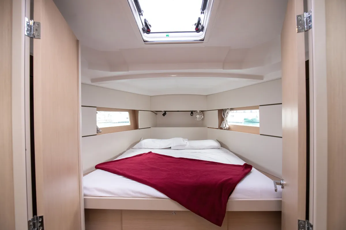 Deck of Eos, a Beneteau Oceanis 38.1 sailboat at Castellammare del Golfo, Italy