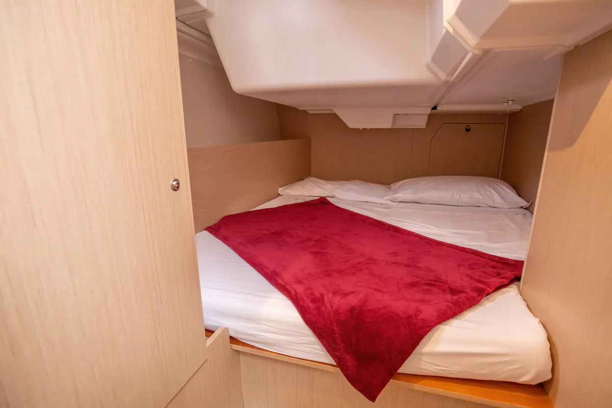 Exterior view of Eos, a Beneteau Oceanis 38.1 sailboat at Castellammare del Golfo, Italy