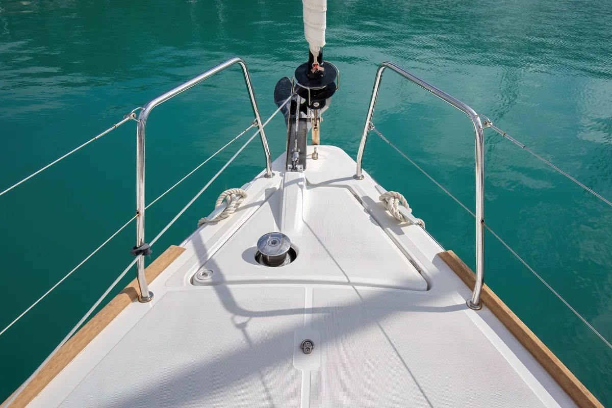 Exterior view of Eos, a Beneteau Oceanis 38.1 sailboat at Castellammare del Golfo, Italy