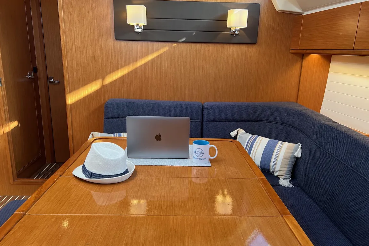 Salon of Veronica, a Bavaria Cruiser 46 sailboat at Athens, Greece
