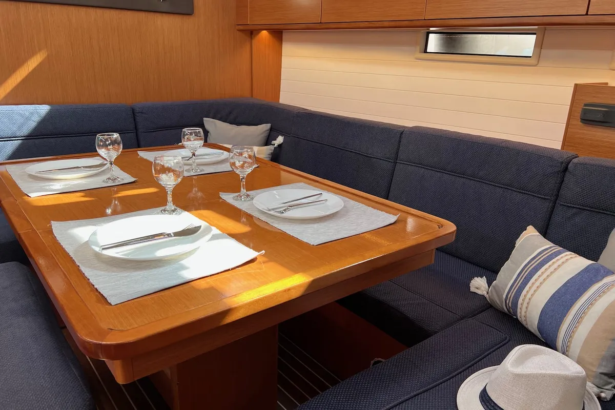 Salon of Veronica, a Bavaria Cruiser 46 sailboat at Athens, Greece