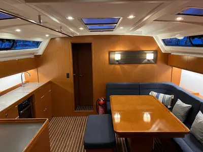 Salon of Veronica, a Bavaria Cruiser 46 sailboat at Athens, Greece