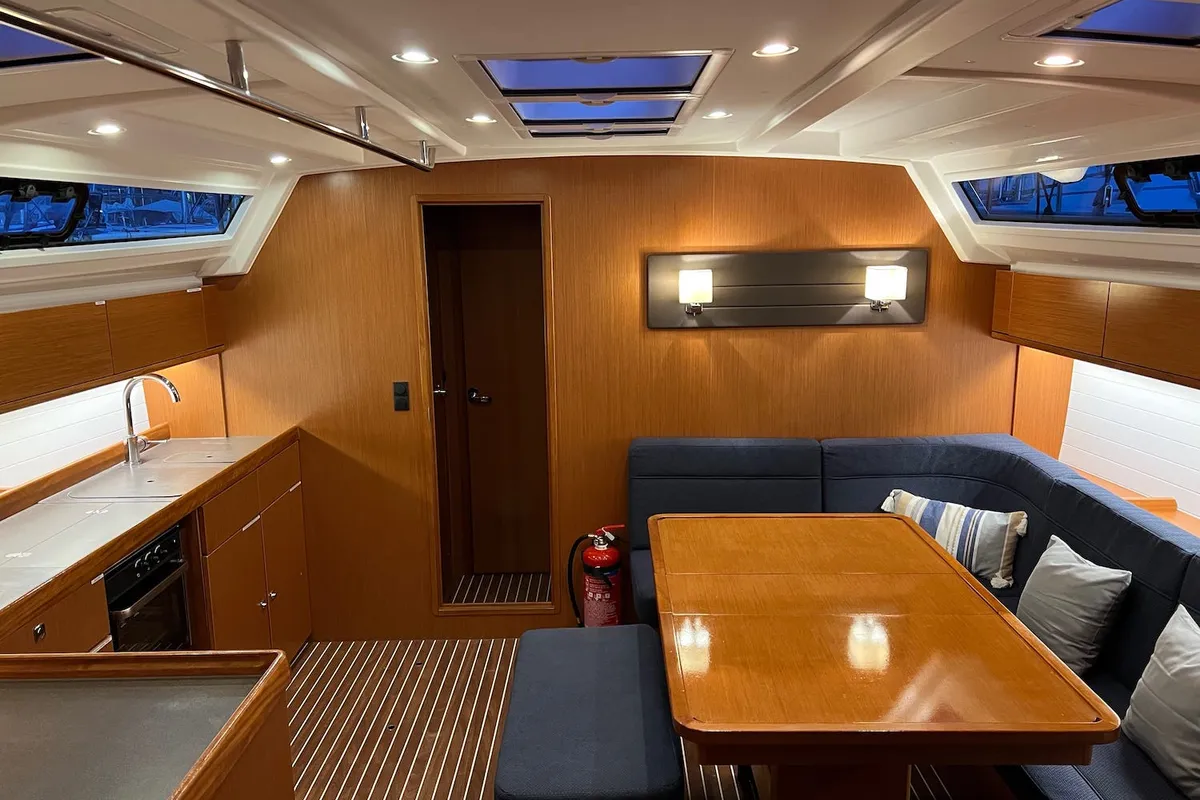 Salon of Veronica, a Bavaria Cruiser 46 sailboat at Athens, Greece