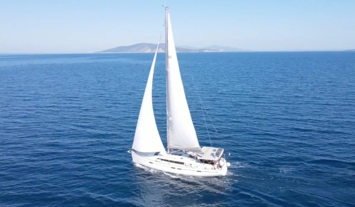 Exterior view of Veronica, a Bavaria Cruiser 46 sailboat at Athens, Greece