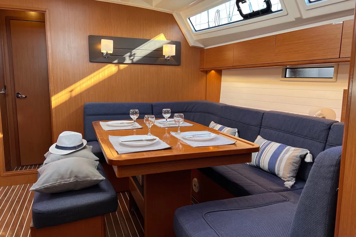 Salon of Veronica, a Bavaria Cruiser 46 sailboat at Athens, Greece