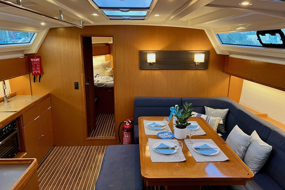 Salon of Veronica, a Bavaria Cruiser 46 sailboat at Athens, Greece